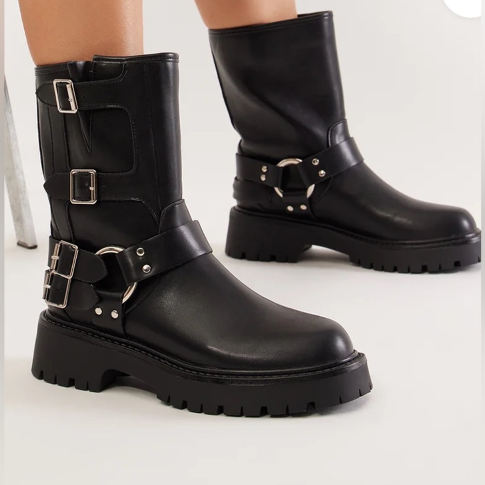 Fashion Nova Faux Leather Buckle Boots